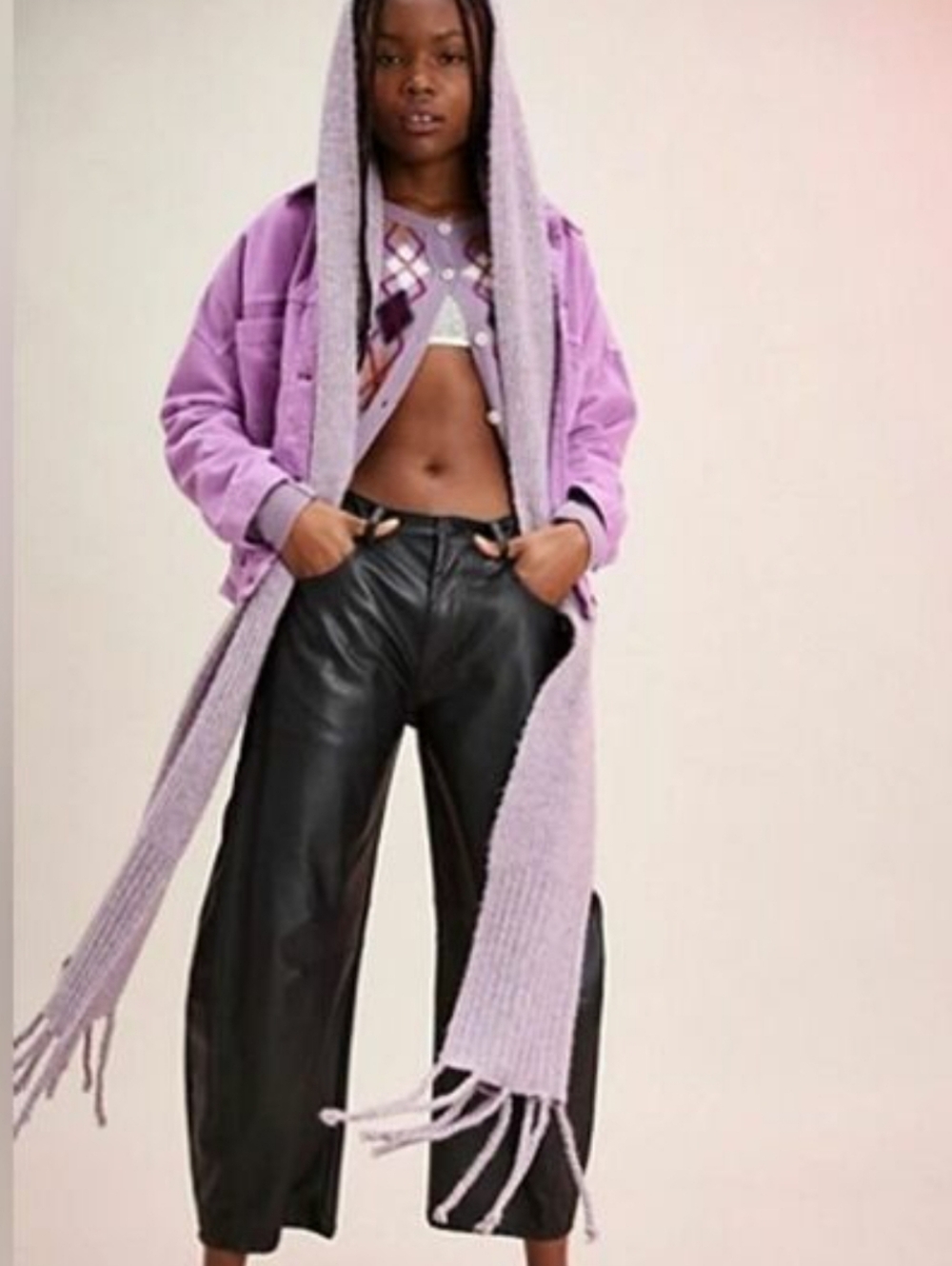 Free People NWT Hit The Ground Scarf In Purple OS - Picture 2 of 6